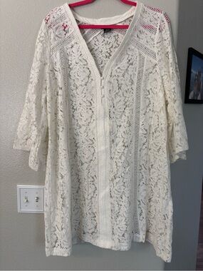 City Chic Ivory Lace Boho V-Neck Tunic Blouse Bell Sleeve Plus Size XL / 22